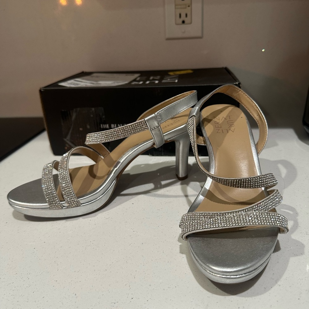 Naturalizer Silver Strappy Heels
